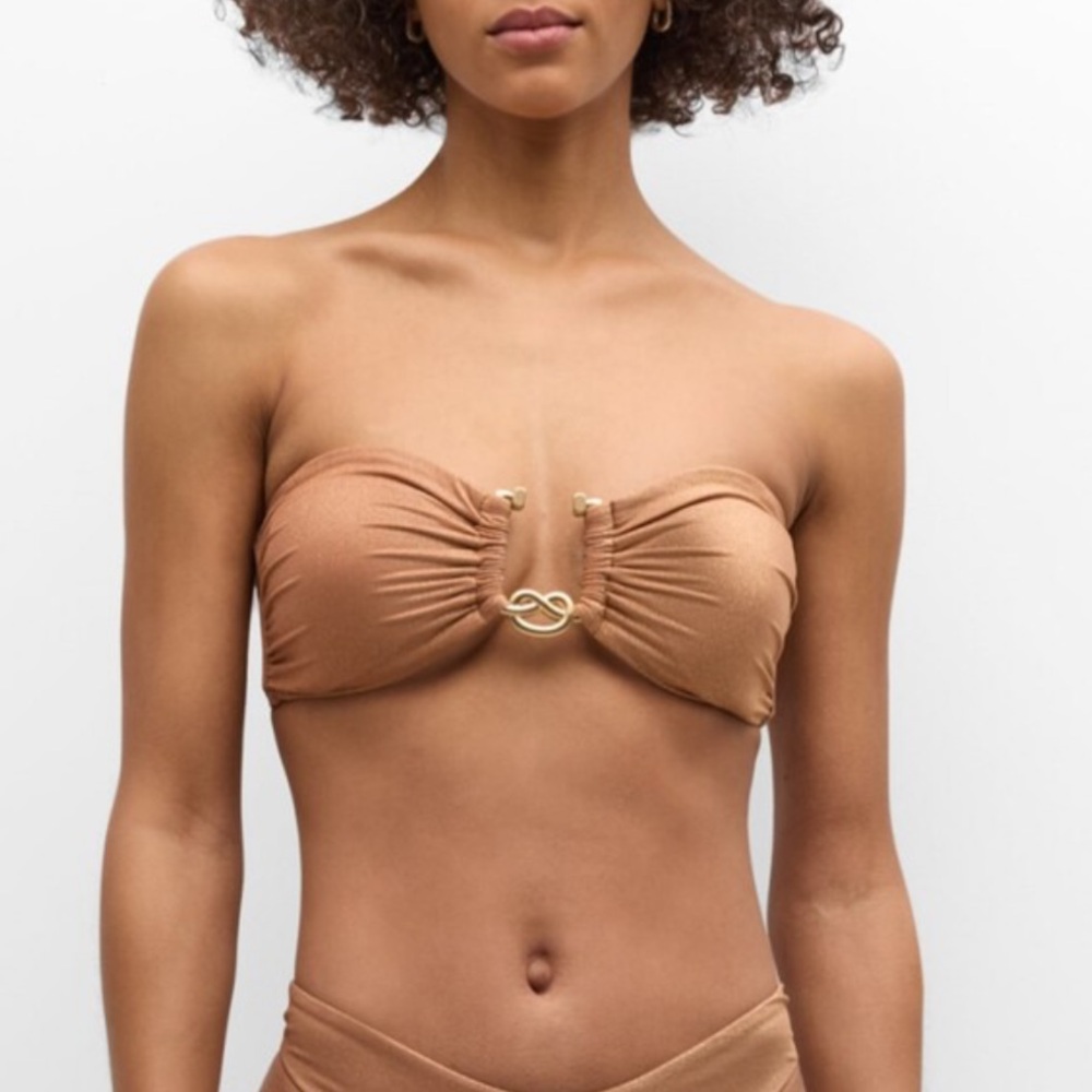 Zimmermann Ottie Lurex Knot Trim Bikini Top in Apricot - Picture 3 of 10
